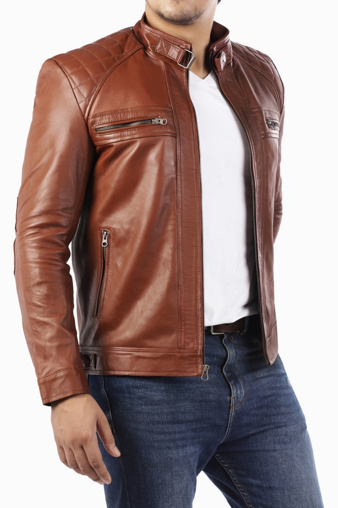 Men's Casual Signature Diamond Lambskin Leather Jacket-Tan – Jild
