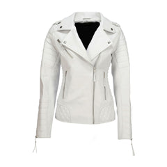 Womens Quilted Leather Jacket-White