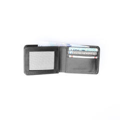 Three Pocket Geniune Leather Mens Wallet- Black