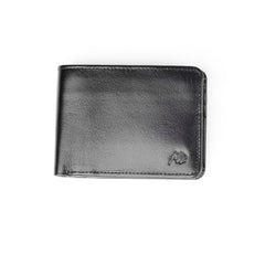 Three Pocket Geniune Leather Mens Wallet- Black