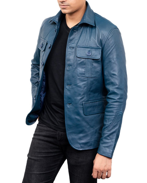 Blue lambskin hotsell leather jacket