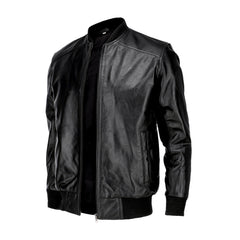 Mens Black Pure Cow Leather  Bomber Jacket