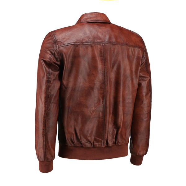 Zipper Vintage Bomber Polo Leather Jacket-Brown – Jild