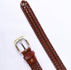 Stylish Braided Men's Leather Belt-Tan Color
